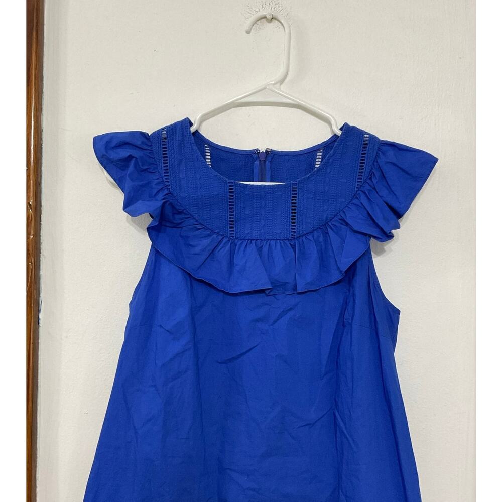 J.Crew Ruffle Neck Sleeveless Shift Dress Bright Blue Size 8 Medium - Picture 3 of 5